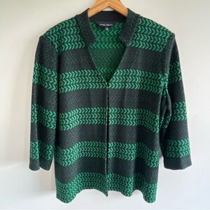 Ming Wang Women's Textured Knit Blazer Jacket Green/Black Size Large